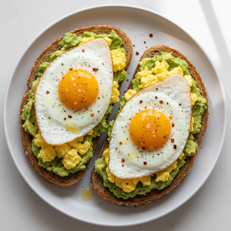 Creamy Avocado Toast with Golden Fried Eggs