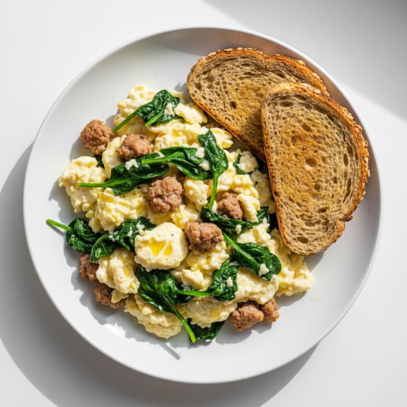 Egg White and Turkey Sausage Scramble with Spinach