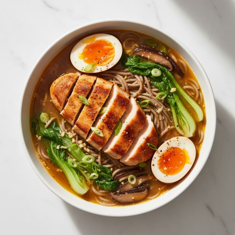 Crispy Pan-Seared Chicken Ramen with Jammy Eggs