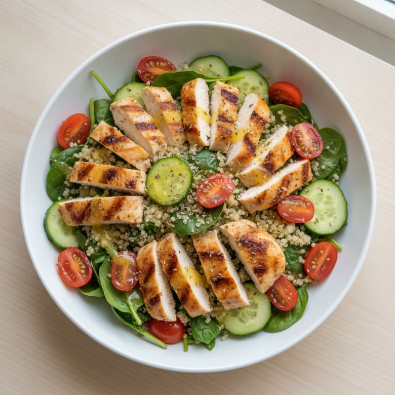 Grilled Chicken and Quinoa Salad with Spinach and Lemon Vinaigrette