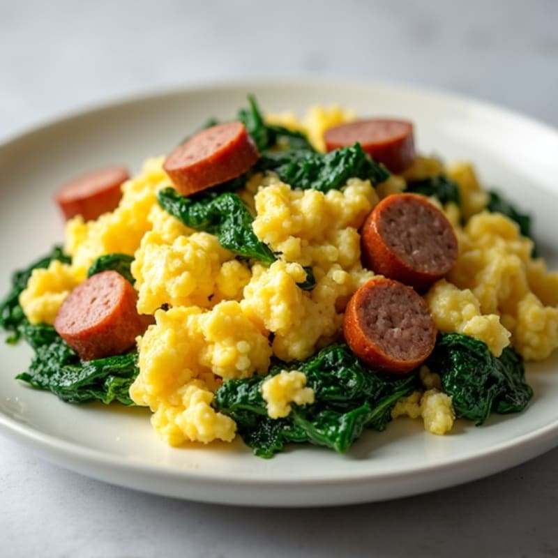 Scrambled Egg Whites with Sautéed Spinach and Turkey Sausage