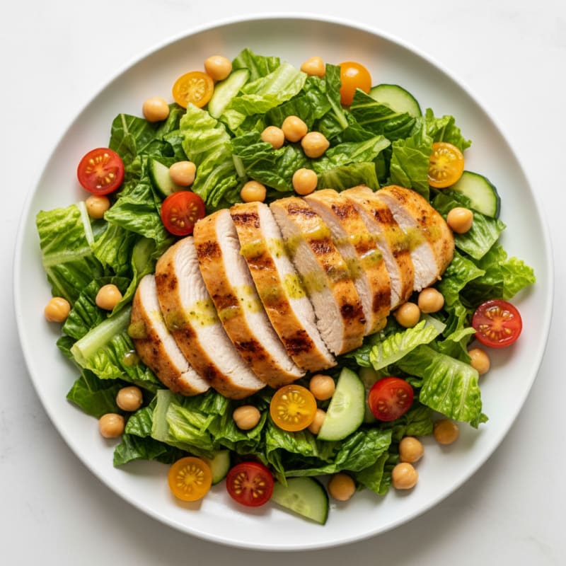 Grilled Turkey Breast Salad with Crisp Romaine and Chickpeas