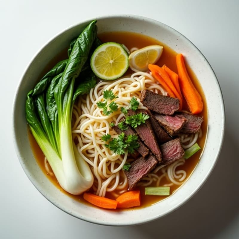 Tender Beef Noodle Soup with Fresh Herbs