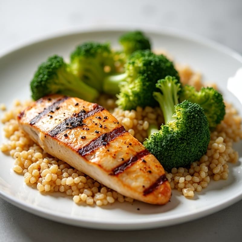 Grilled Chicken Breast with Quinoa and Roasted Broccoli