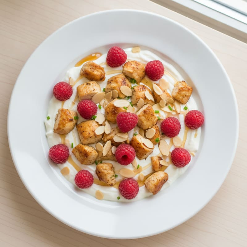 Creamy Protein Yogurt with Chopped Chicken and Berries
