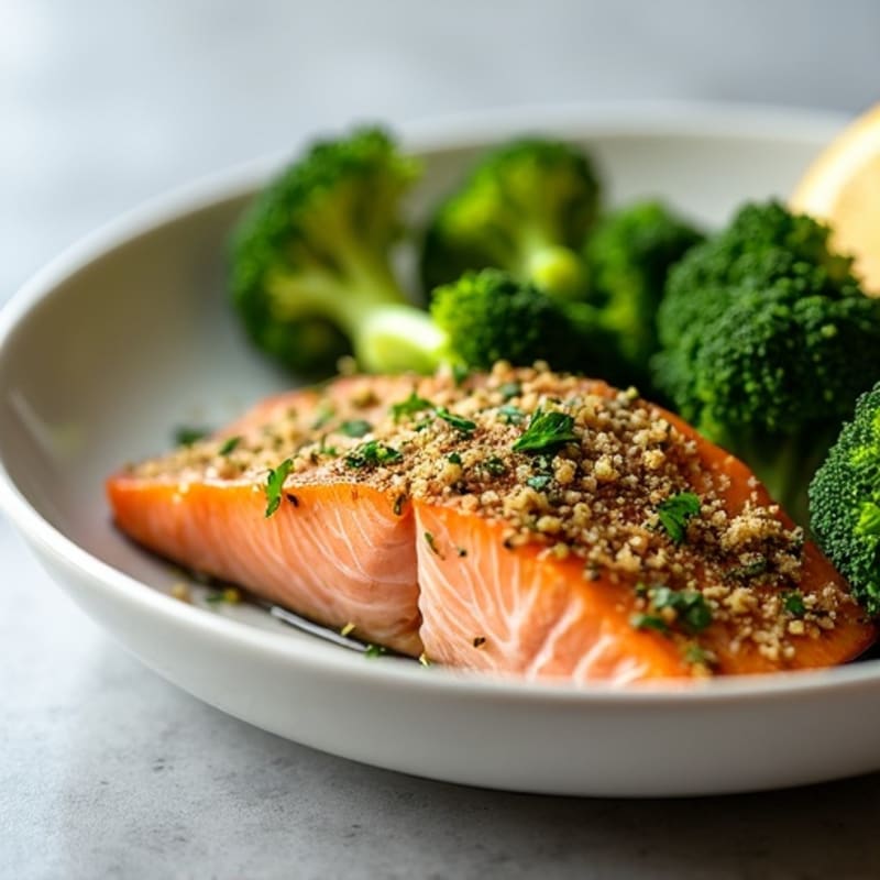Herb-Crusted Baked Salmon with Steamed Broccoli