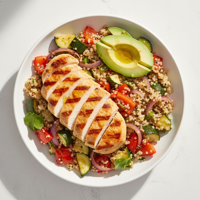 Grilled Chicken and Quinoa Bowl with Roasted Vegetables