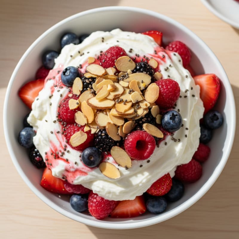 Creamy Greek Yogurt Protein Parfait with Mixed Berries and Almonds