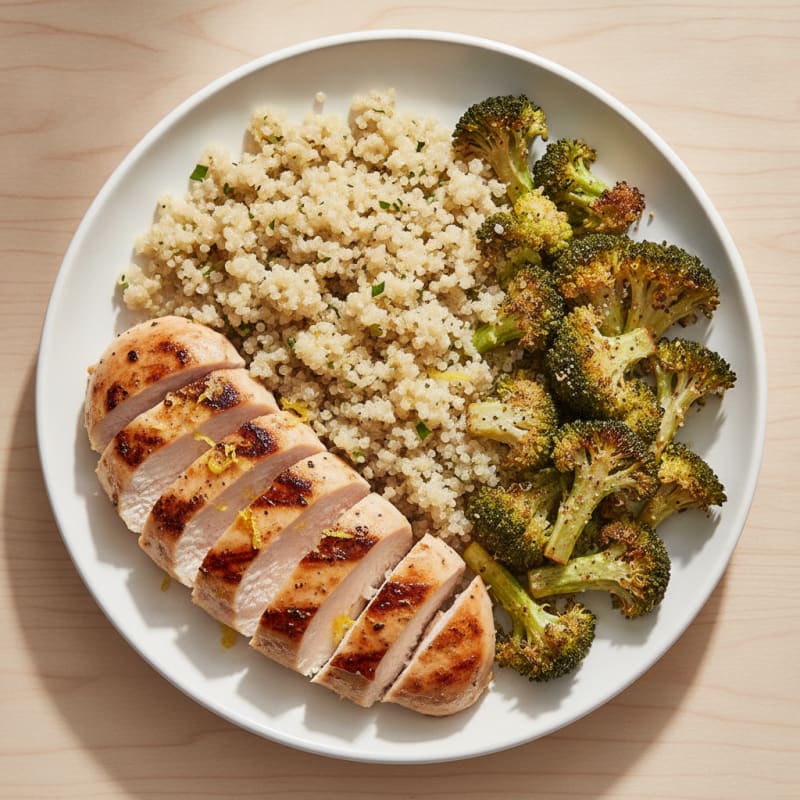 Grilled Chicken Breast with Quinoa and Roasted Broccoli