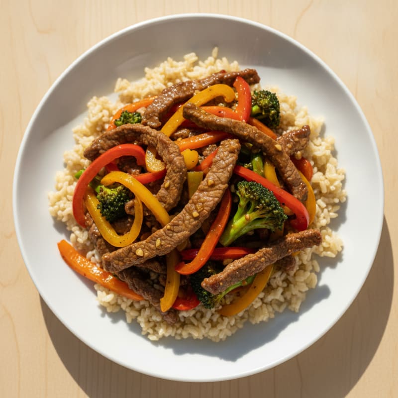 Lean Beef Stir Fry with Bell Peppers and Brown Rice