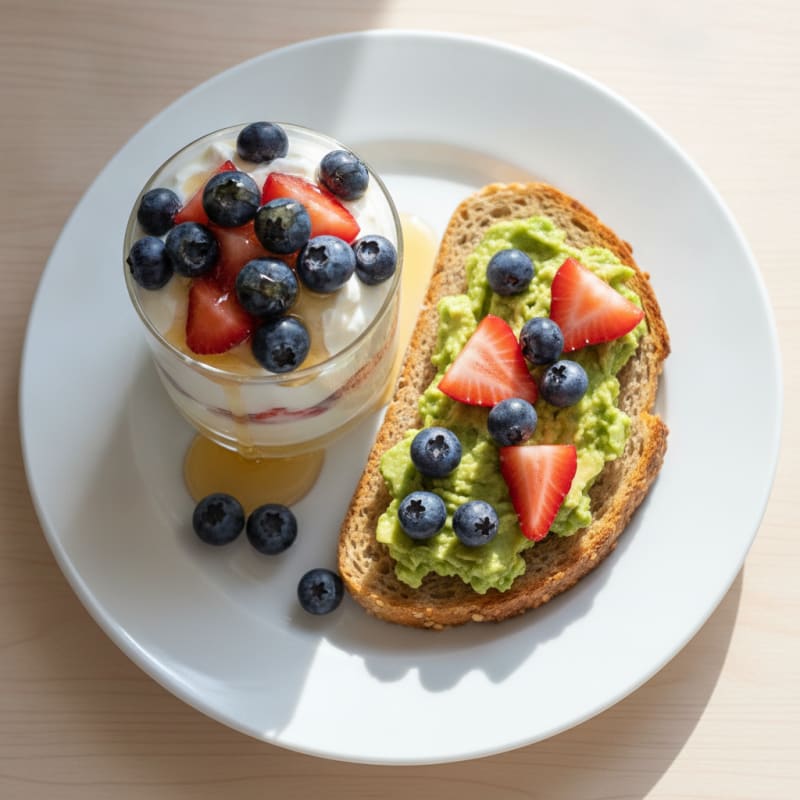 Greek Yogurt Parfait with Spelt Bread and Fresh Berries
