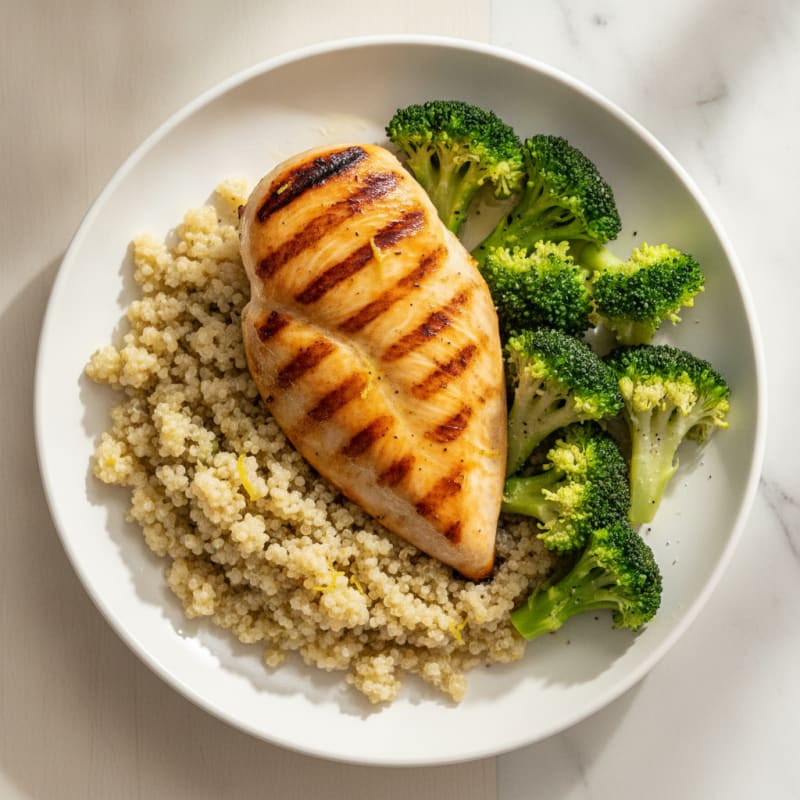 Grilled Chicken Breast with Quinoa and Steamed Broccoli