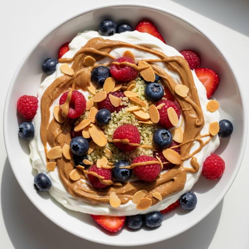 Greek Yogurt Protein Parfait with Almond Butter and Berries