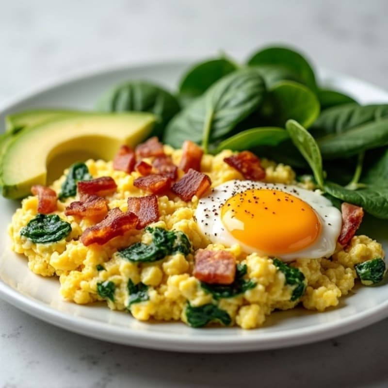 Cottage Cheese Scramble with Spinach and Turkey Bacon