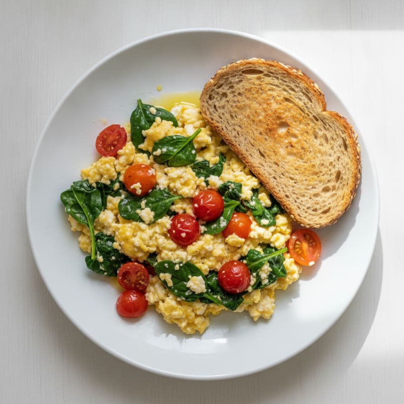 Cottage Cheese Egg Scramble with Spinach and Tomatoes