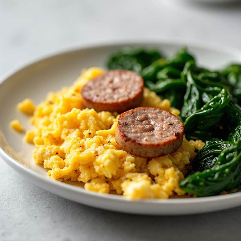 Egg White and Turkey Sausage Scramble with Sautéed Spinach