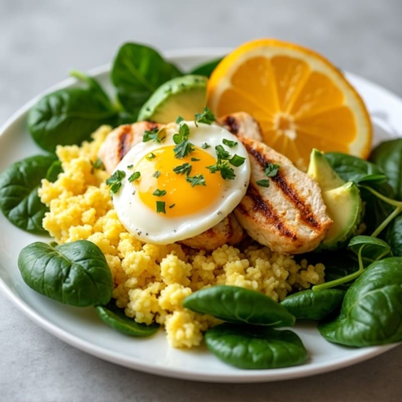 Egg White Scramble with Grilled Chicken and Spinach