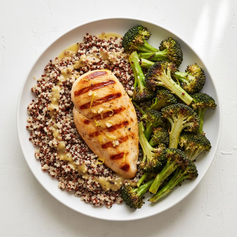 Grilled Chicken Breast with Quinoa and Roasted Broccoli