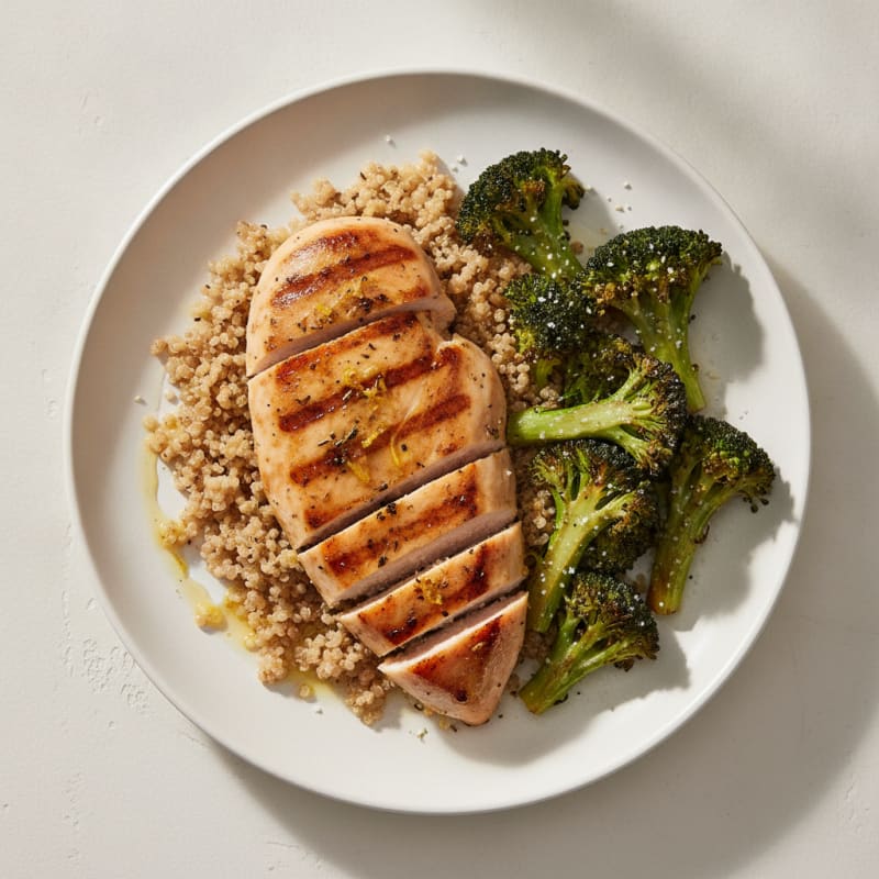 Grilled Chicken Breast with Quinoa and Roasted Broccoli