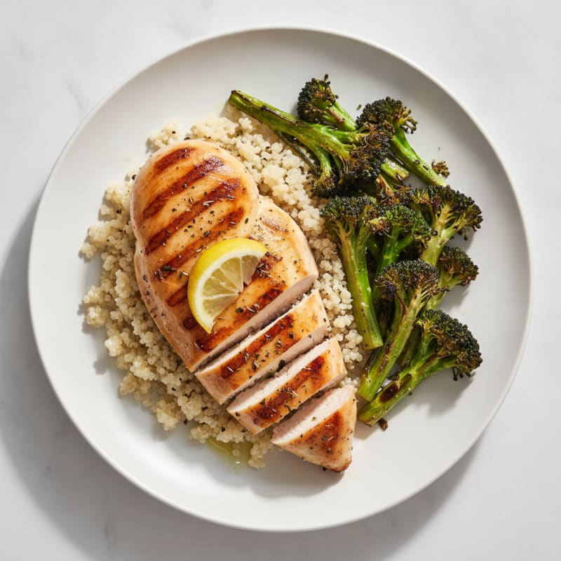 Grilled Chicken Breast with Quinoa and Roasted Broccoli