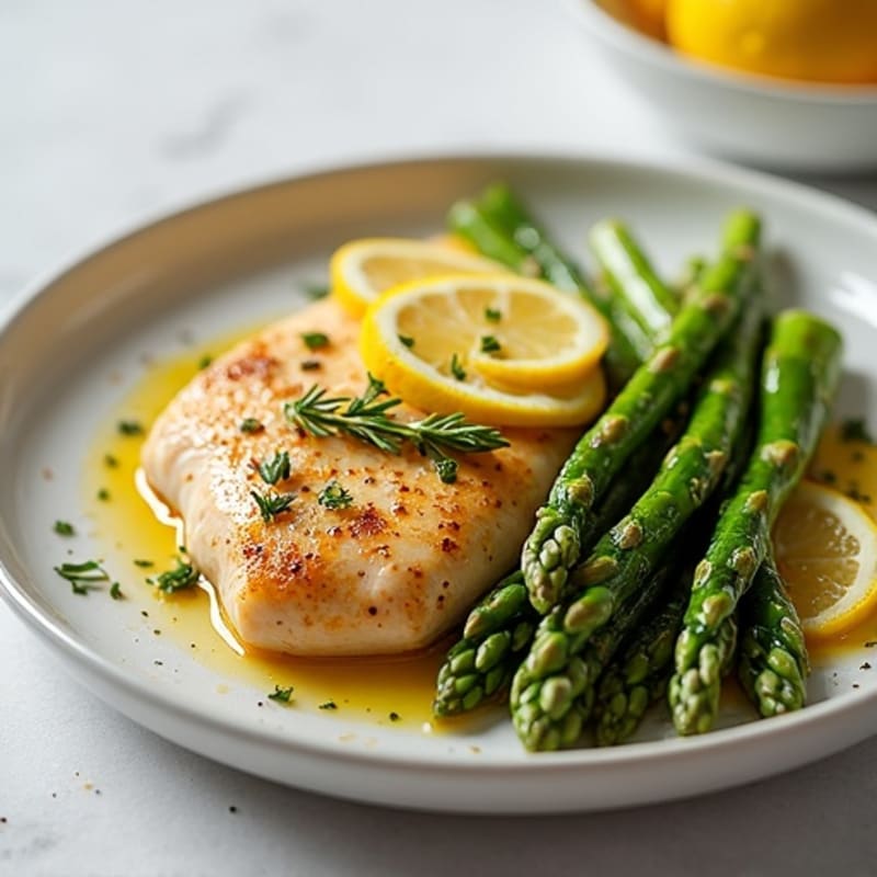 Lemon Garlic Pan-Seared Chicken with Roasted Asparagus
