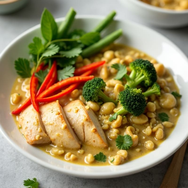 Creamy Coconut Green Curry Chicken with Crisp Vegetables