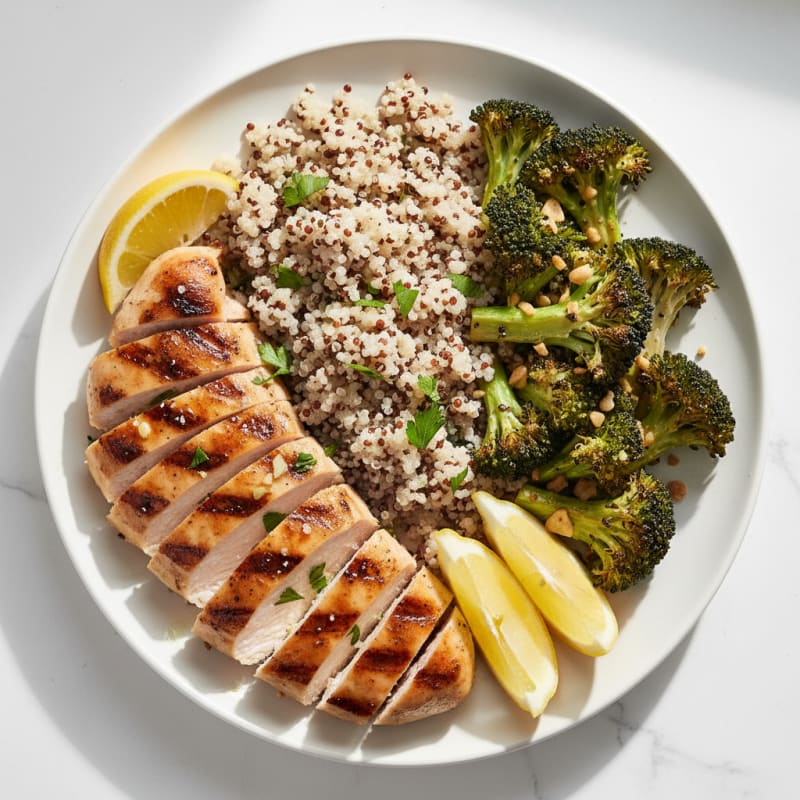 Grilled Chicken Breast with Roasted Broccoli and Quinoa