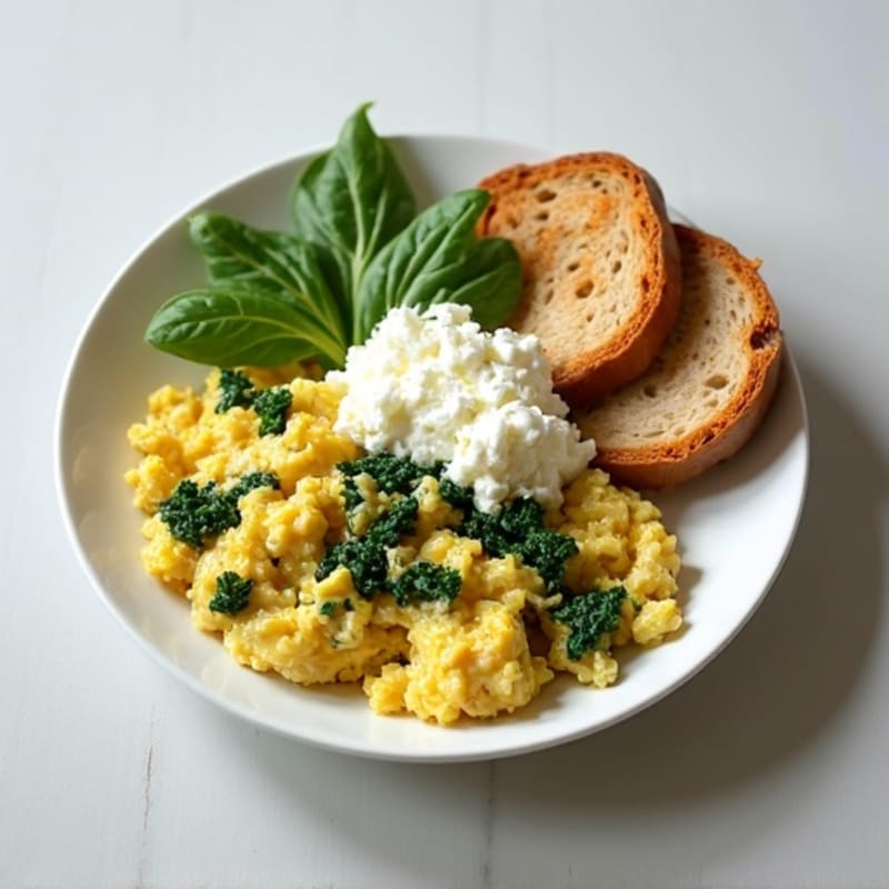 Egg White and Turkey Spinach Scramble with Cottage Cheese