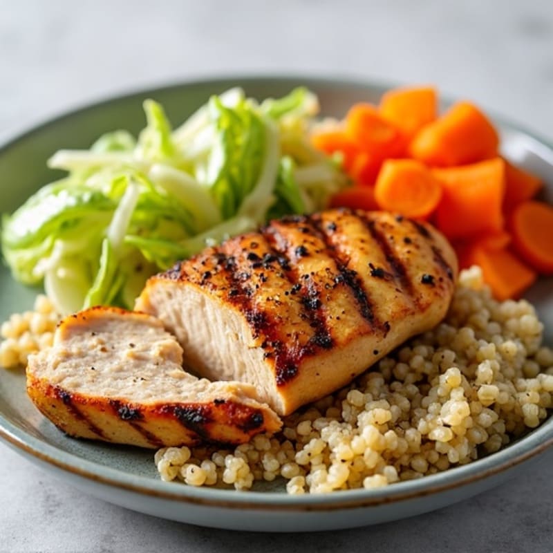 Grilled Chicken Breast with Crunchy Cabbage Slaw and Quinoa