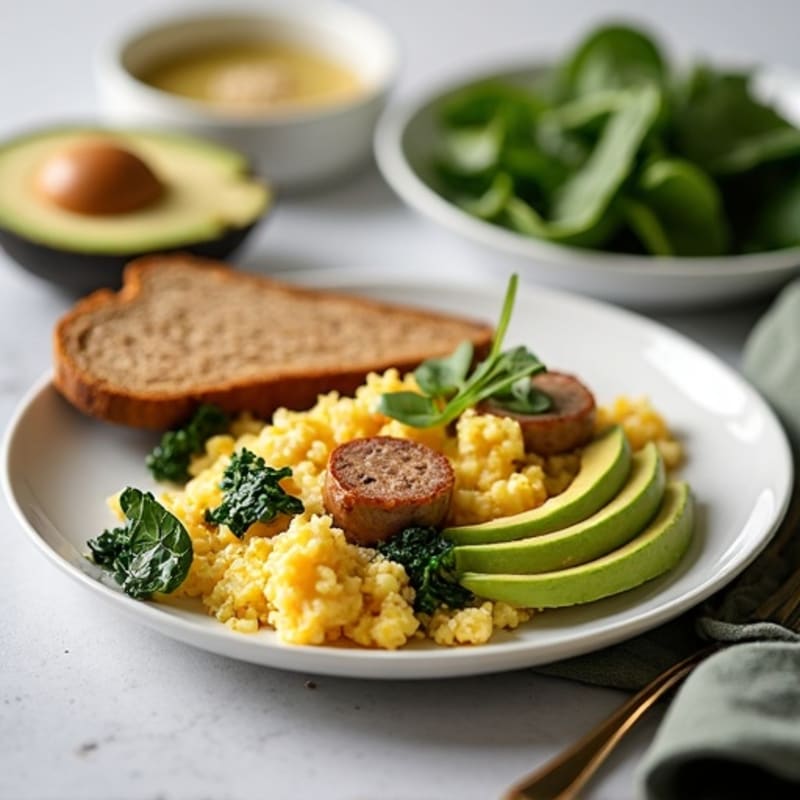 Egg White and Turkey Sausage Scramble with Spinach