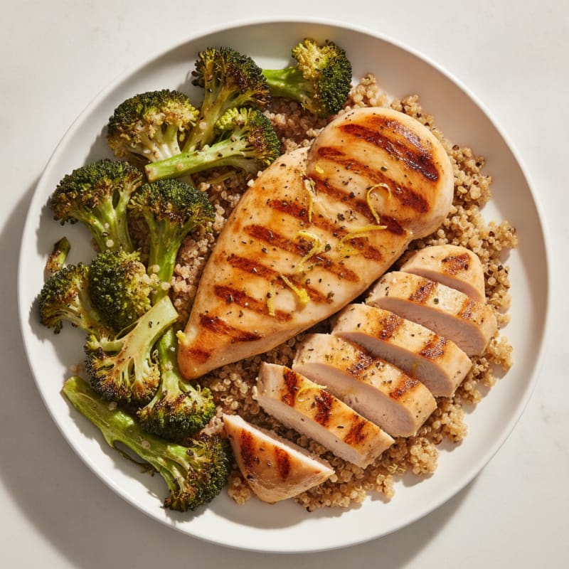 Grilled Chicken Breast with Roasted Broccoli and Quinoa
