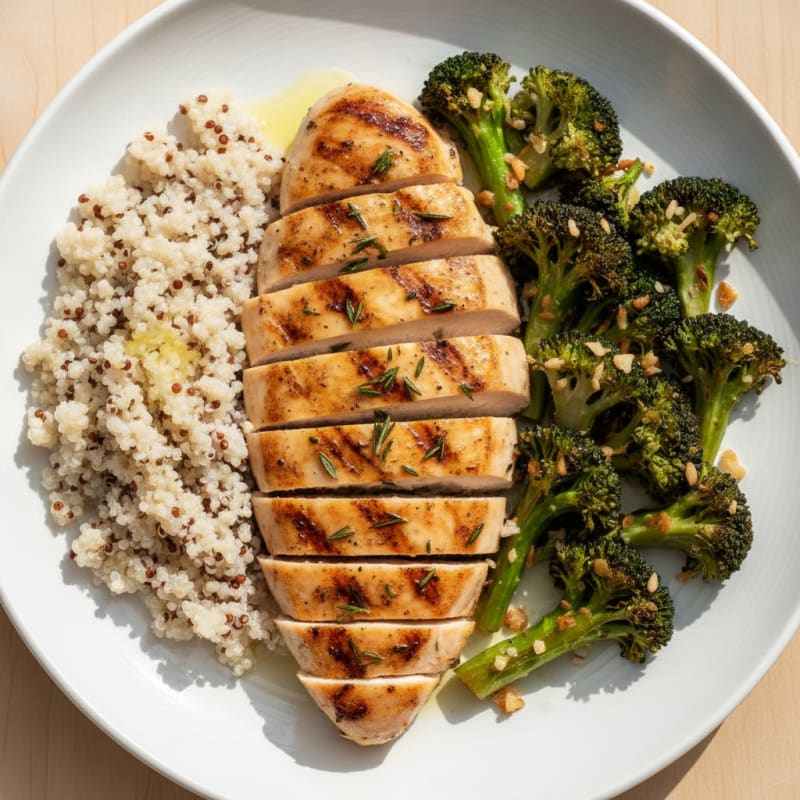 Grilled Chicken Breast with Quinoa and Roasted Broccoli