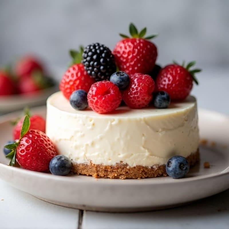 Greek Yogurt Protein Cheesecake with Mixed Berries