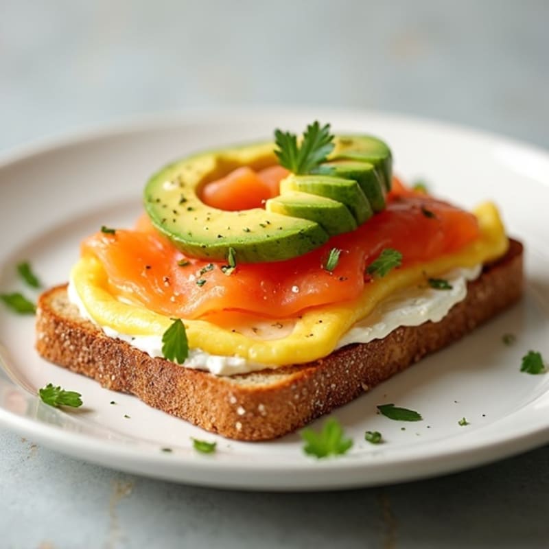 Egg White and Smoked Salmon Toast with Lactose Free Cream Cheese and Avocado