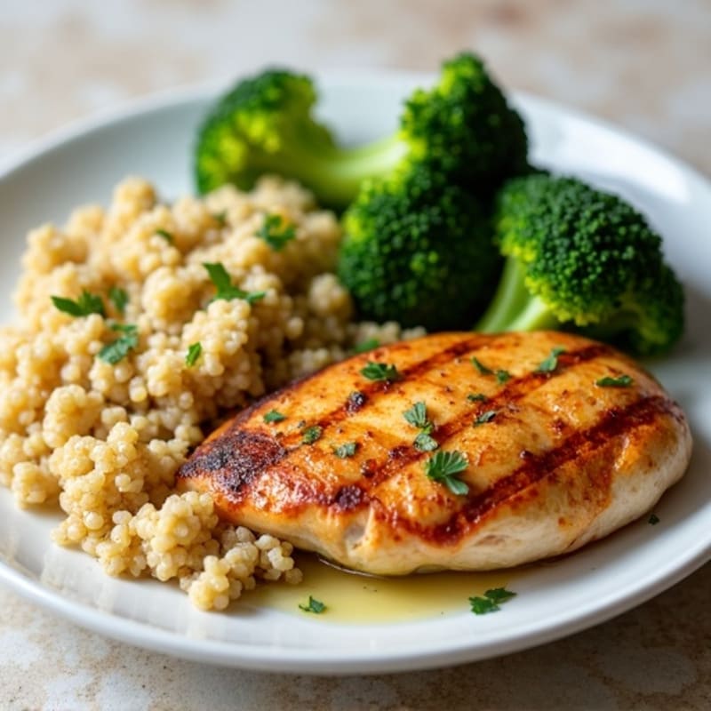 Grilled Chicken Breast with Quinoa and Steamed Broccoli