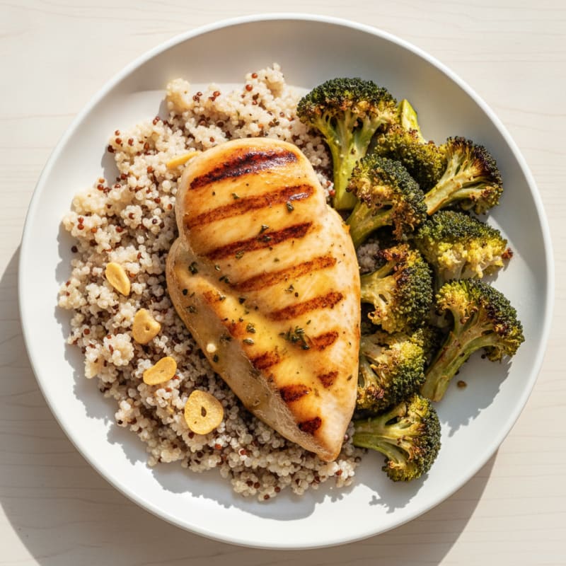 Grilled Chicken Breast with Quinoa and Roasted Broccoli