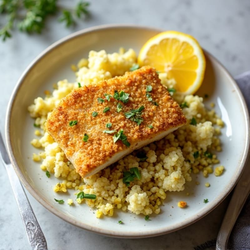 Crispy Pistachio-Crusted Cod with Citrus Cauliflower Rice