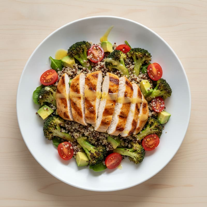 Grilled Chicken and Quinoa Salad with Roasted Broccoli