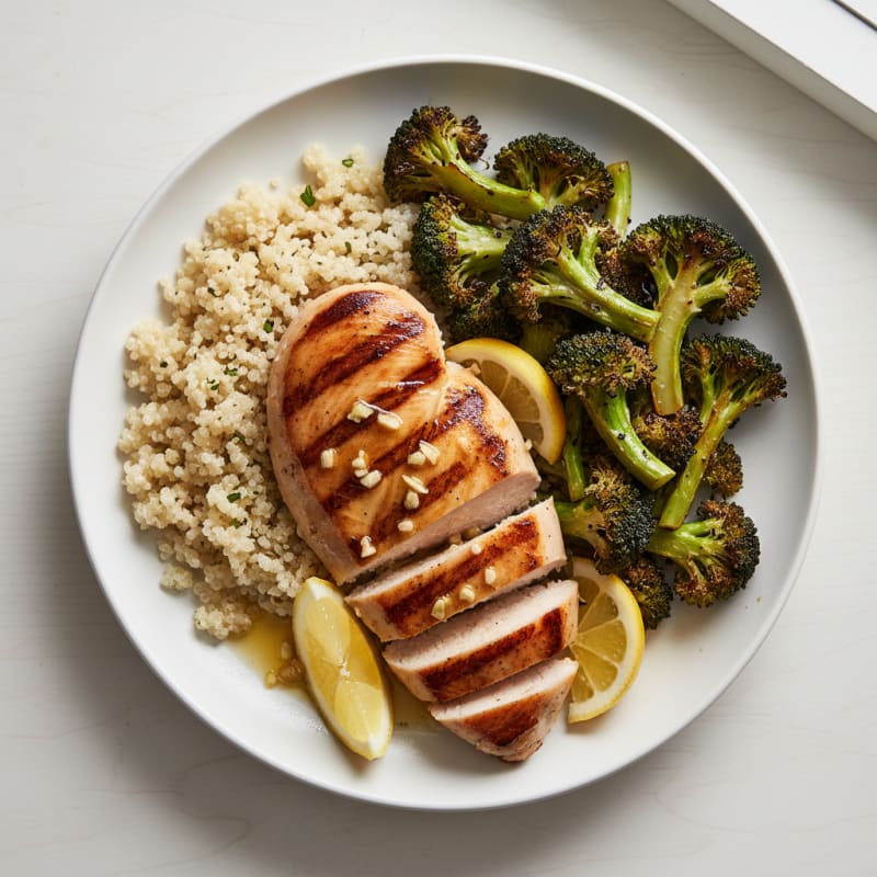 Grilled Chicken Breast with Quinoa and Roasted Broccoli