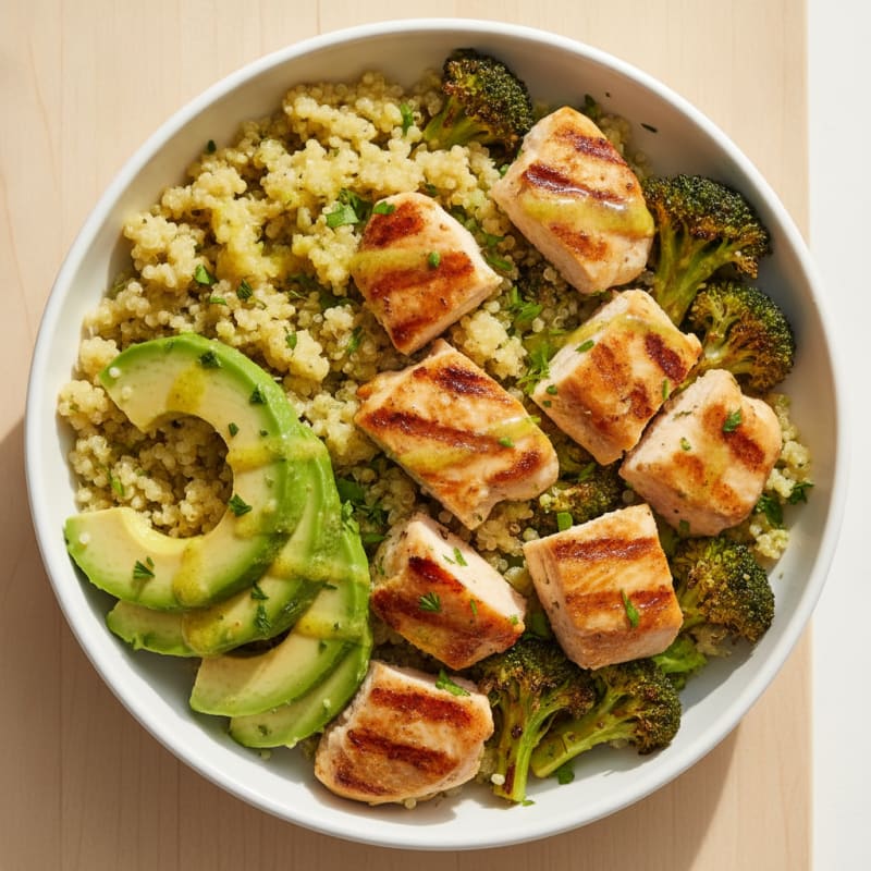 Grilled Chicken and Quinoa Bowl with Roasted Broccoli