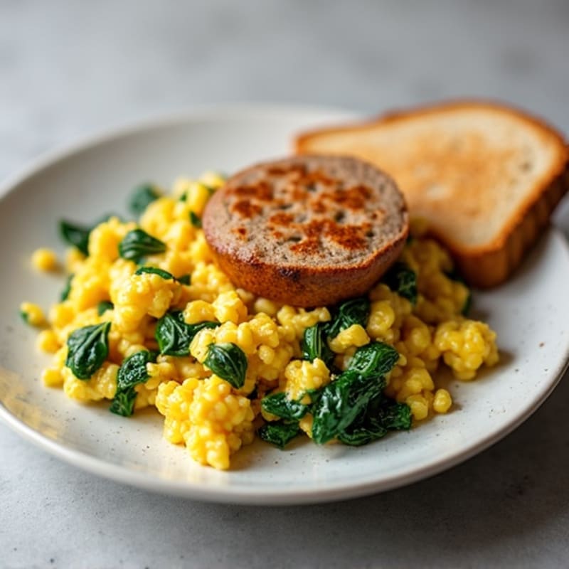 Turkey Sausage Egg White Scramble with Spinach