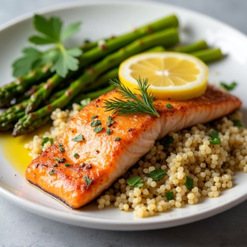 Crispy Lemon Herb Salmon with Roasted Asparagus and Quinoa