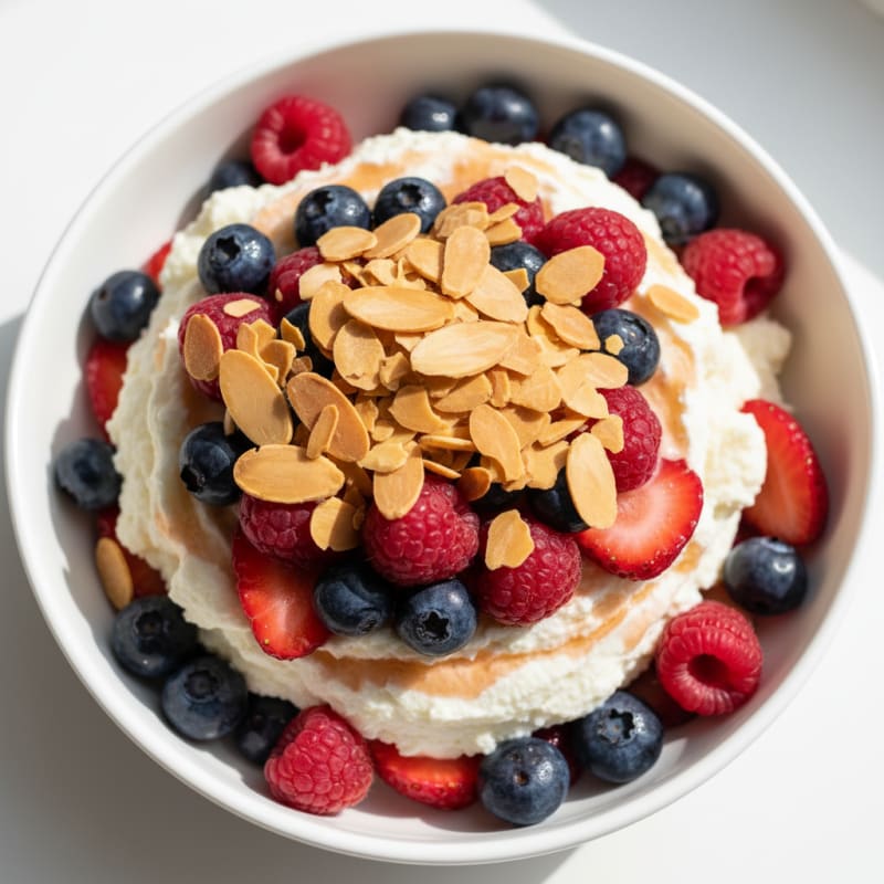 Greek Yogurt Protein Parfait with Mixed Berries and Almonds
