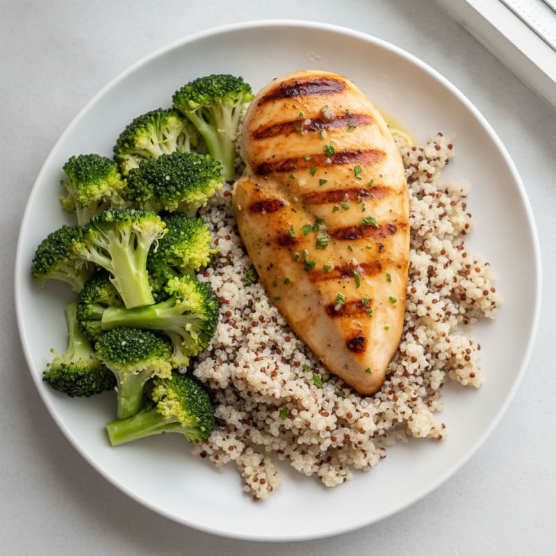 Grilled Chicken Breast with Quinoa and Steamed Broccoli