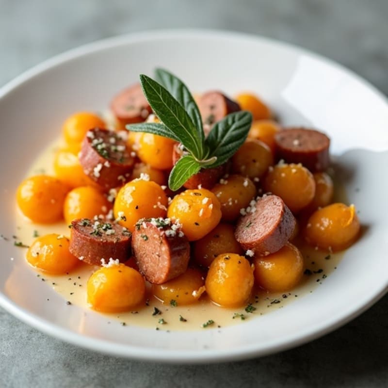 Pan-Seared Sweet Potato Gnocchi with Sage Brown Butter and Turkey Sausage
