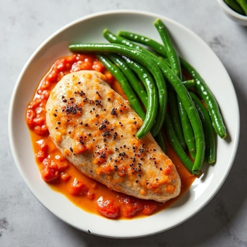 Creamy Roasted Red Pepper Chicken with Roasted Green Beans