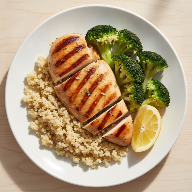 Grilled Chicken Breast with Quinoa and Steamed Broccoli