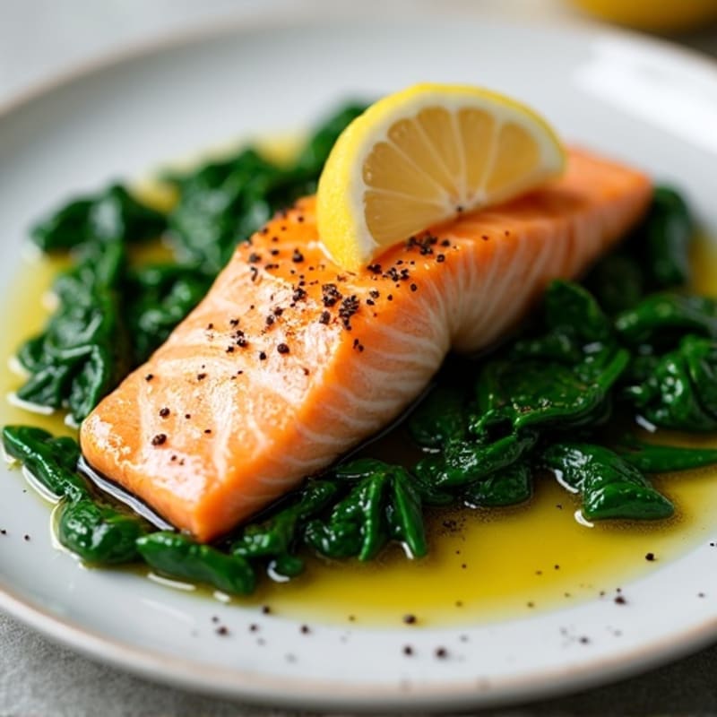 Flaky Lemon-Garlic Salmon with Sautéed Spinach
