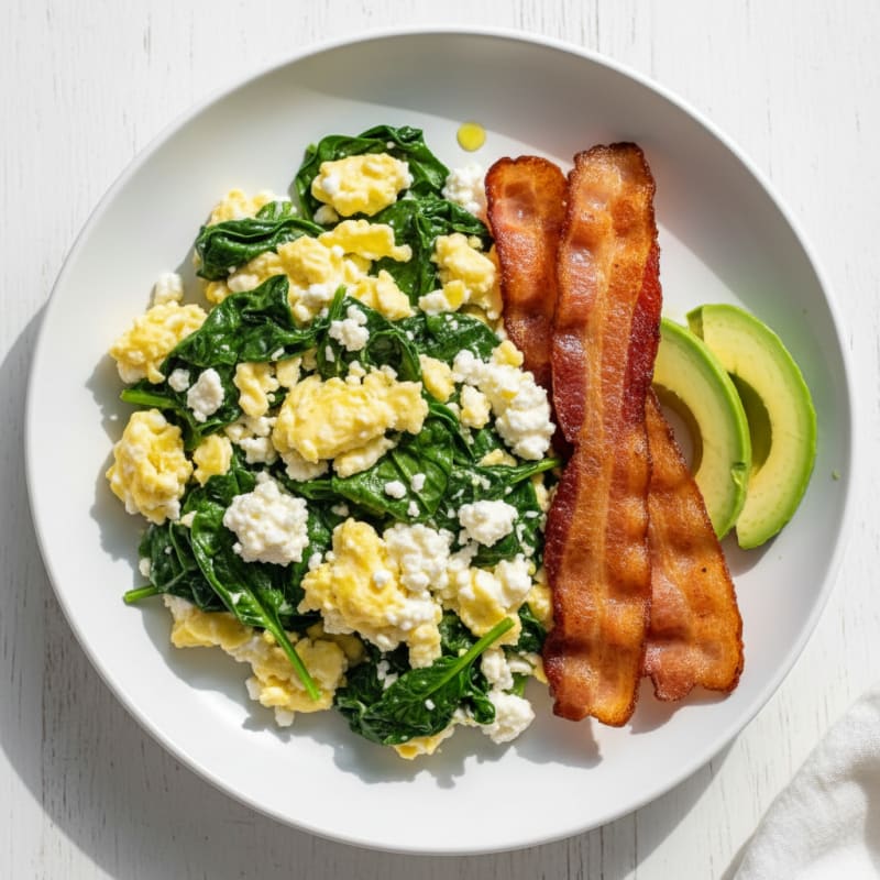 Cottage Cheese Scramble with Spinach and Turkey Bacon