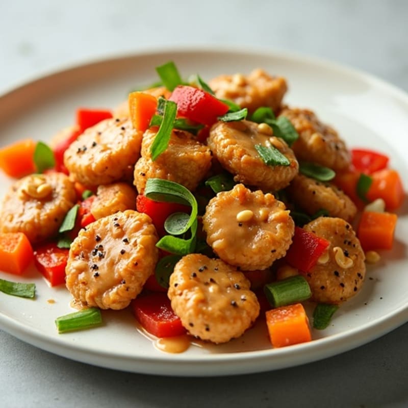 Crispy Chicken with Creamy Ginger-Garlic Peanut Stir-Fry
